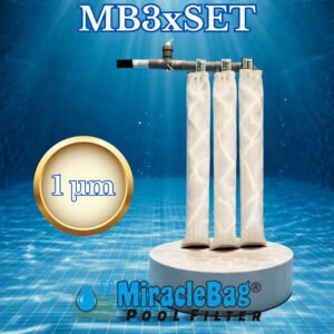 The Authentic Miraclebag© by Strausz. (MB3xSet)  1 micron for 15-50 m³. 3-piece pack with safety valve. 0.6 m² filtration surface.  This is what you need for larger pools. Also ideal as a sand filter replacement.  100 cm.