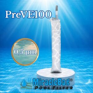 The Authentic Miraclebag© by Strausz. (PreVE100)  0.5 micron for 0-20 m³. 1-piece extra-fine starter pack with safety valve. This  is what you need if this is going to be your first Miraclebag. Pool water filter,  also ideal as a sand filter replacement. 100 cm.
